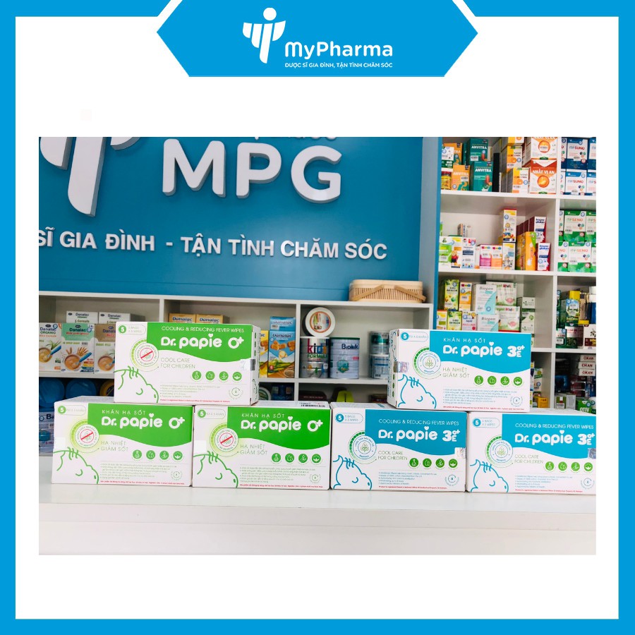 Khăn hạ sốt Dr. Papie 0+ - hạ nhiệt giảm sốt (5 túi x 5 khăn)