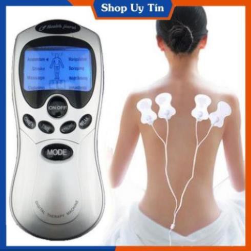 Máy massage xung điện 4 miếng dán vật lý trị liệu mát xa châm cứu bấm huyệt cầm tay lưng cổ vai gáy