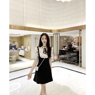 (Có BigSize) Đầm Váy Đen Phối Hoa Nơ Cổ