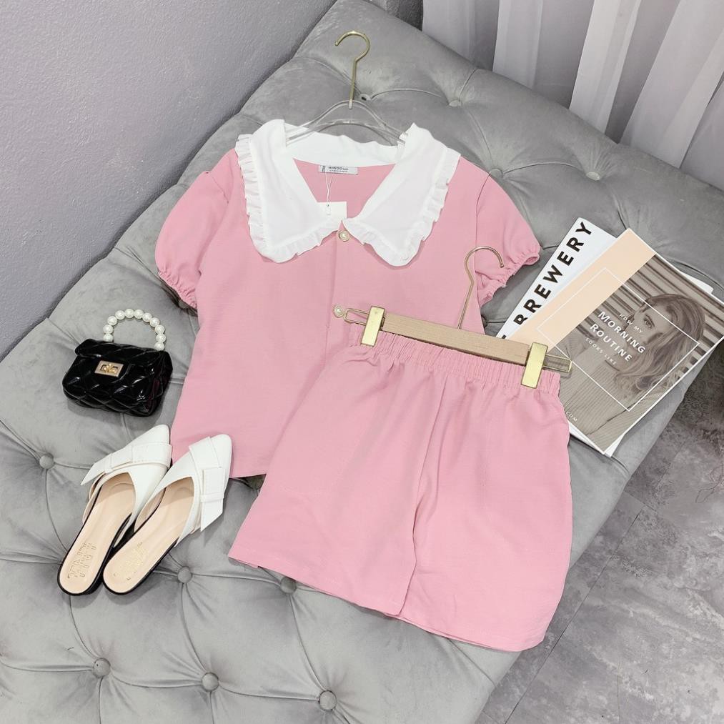 💃 Bộ Áo Quần Cộc Hồng Cổ Phối Pastel Set Jumpsuit Chất Đũi Tay Chun Siêu Xinh Hàng Đẹp