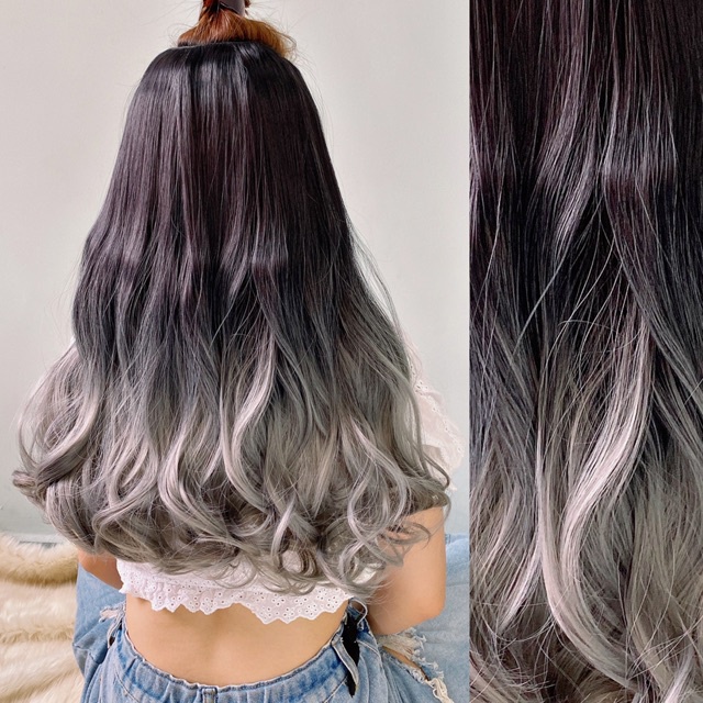 Tóc giả kẹp chữ u ombre xoăn đuôi ❤️KOTY BEAUTY❤️ Tóc giả nửa đầu nhuộm xám khói