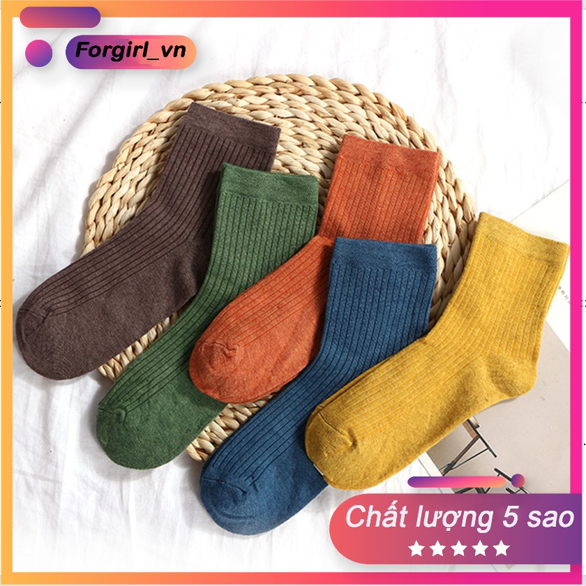 Tất gân vintage cổ cao nhiều màu