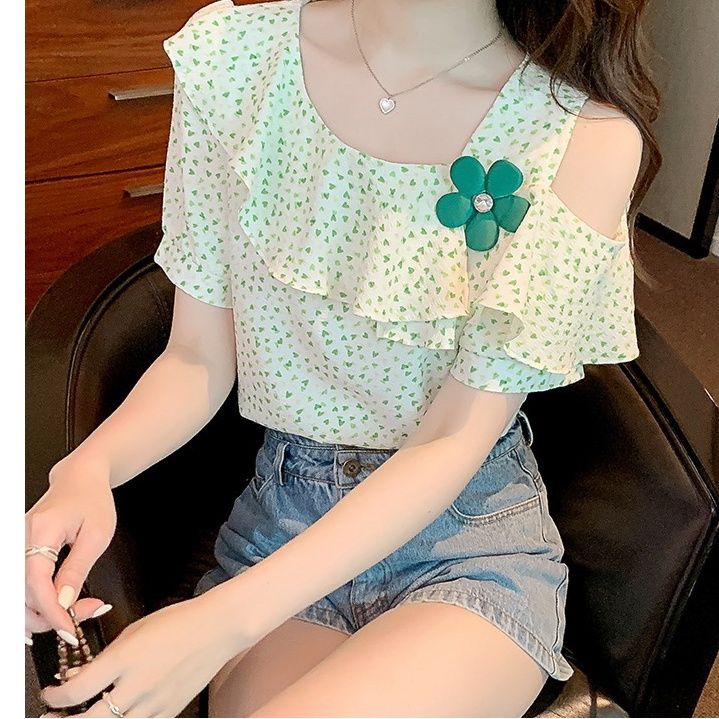 Áo Sơ Mi Chiffon Tay Ngắn Phối Bèo Thời Trang Mùa Hè Dành Cho Nữ