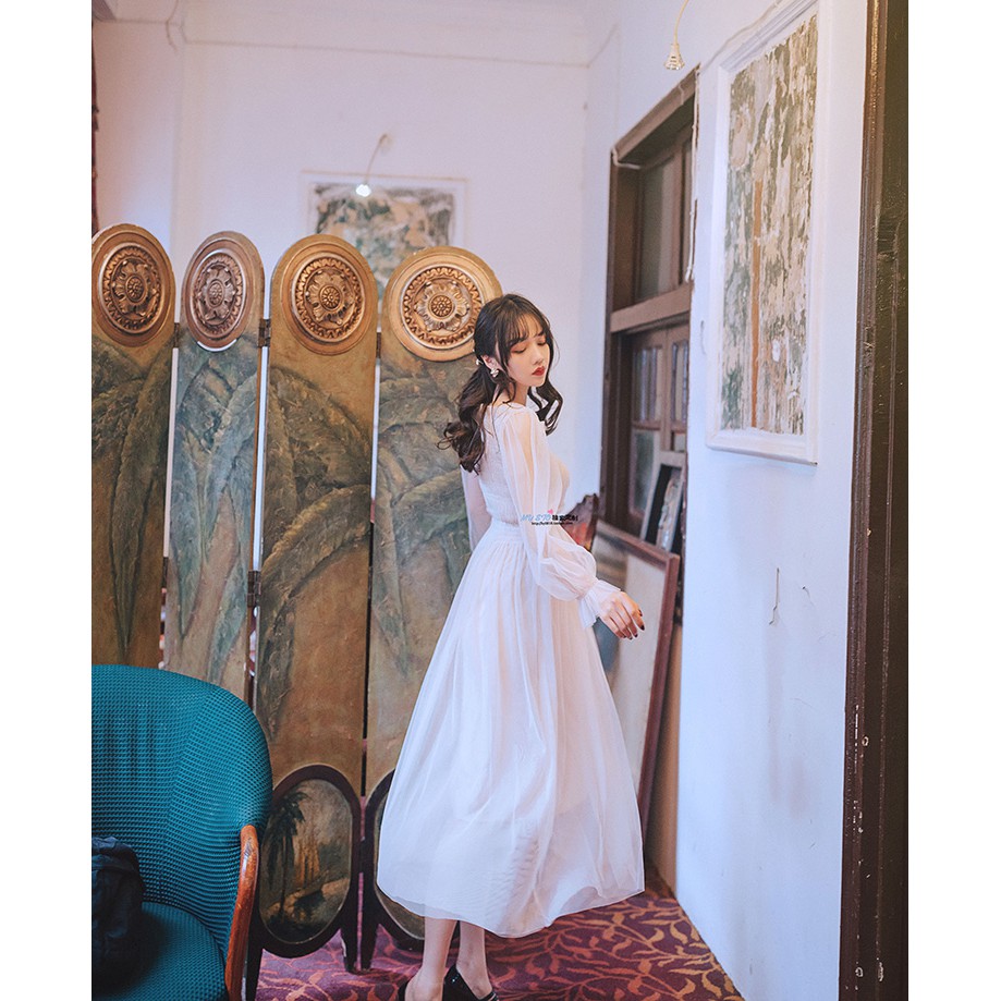 Lady Dress- Váy voan trắng dài