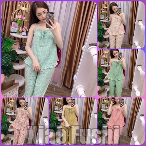 Đồ bộ mặc nhà, đồ bộ kiểu áo 2 dây in hoạt tiết hoa đủ màu sắc, freesize + quần lửng