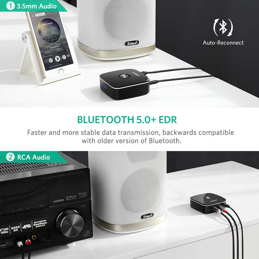 [Mã ELHACE giảm 4% đơn 300K] Bộ nhận âm thanh Bluetooth 5.0 đầu ra 3,5mm + 2 đầu RCA UGREEN 30445