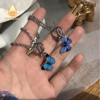 🔥🔥Vòng đeo tay Nữ Bươm bướm Xanh lam nhạt Có thể phối được đủ kiểu Cá Tính Kim loại Không phai màu Khóa chữ T  VT-060