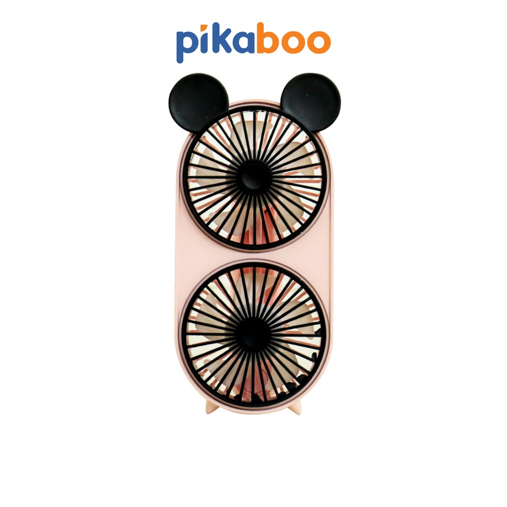 Quạt mini câm tay Pikaboo 2 lồng quạt cao cấp sạc pin màu hồng