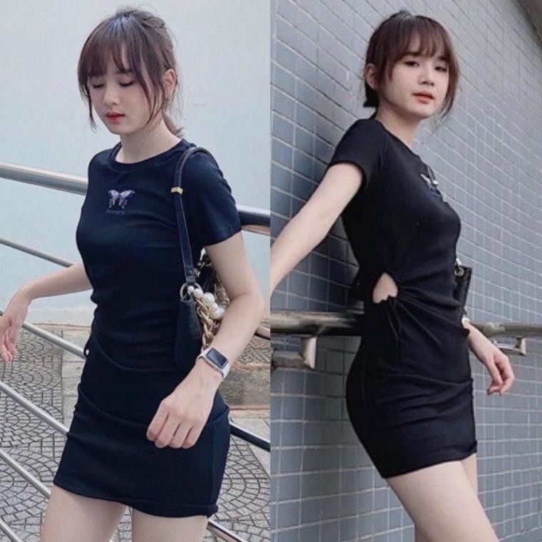 [CHAOS UNISEX] Váy Body , Váy Thun Nữ Siêu Ôm Khoét Hông Thêu Hình Siêu Hot  năng động và trẻ trung  ྇