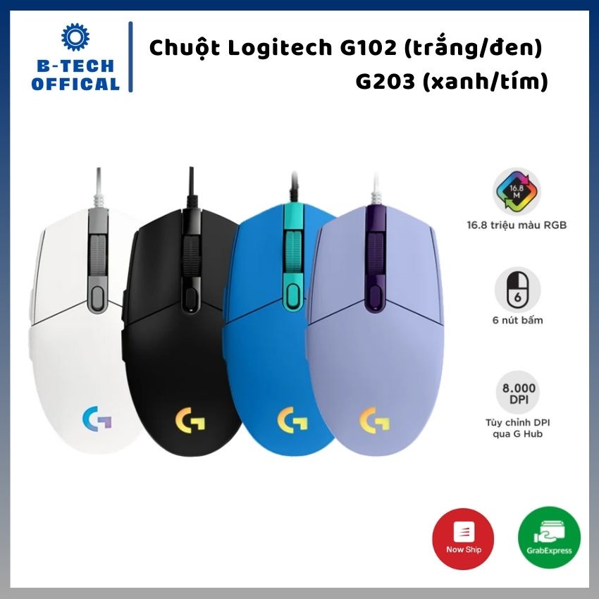 Chuột gaming có dây Logitech G102 / G203 lightsync GEN 2 full màu - Bảo hành chính hãng 24 tháng