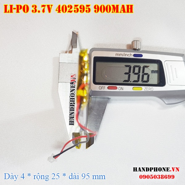 Pin sạc Li-Po 900mAh 402595 3.7V (Lithium Polymer) bảng LED, LED ma trận, Bàn Phím Bluetooth, Loa Bluetooth, Camera