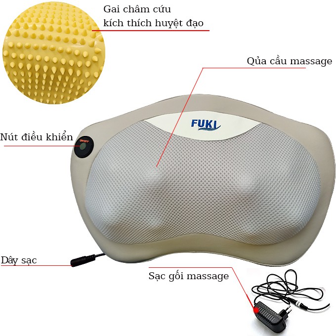 Gối massage hồng ngoại trị liệu đau vai cổ lưng Shiatsu Fuki FK-568