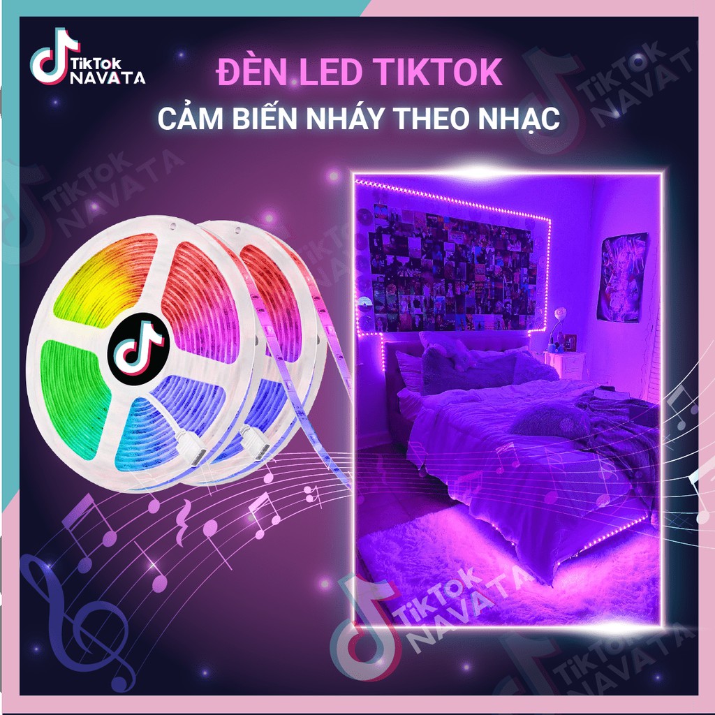 Đèn Led TikTok RGB Cảm biến Nhạc 5m, đèn trang trí nháy theo nhạc