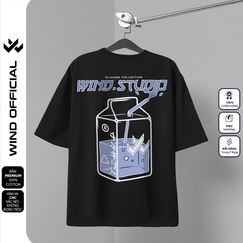 Áo thun tay lỡ unisex WIND phông form rộng 65% cotton MILK nam nữ oversize ulzzang