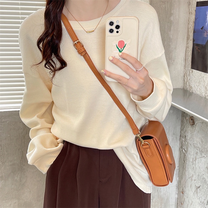 Áo sweater nữ SUXI tay dài cổ tròn màu trơn đơn giản