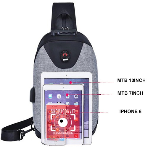 Balo đeo chéo thời trang công nghệ USB 2.0 kèm khóa số