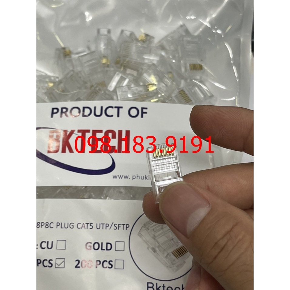 Hạt mạng BKTECH đồng nguyên chất - Gói 100 hạt, Hạt Mạng Golden Japan Cat5 Cat6