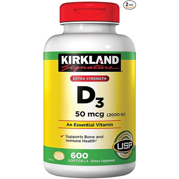 [DATE 8/2024] Hỗ trợ xương khớp Viên uống Vitamin D3 Kirkland Extra Strength D3 50mcg 600 viên của Mỹ