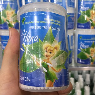 Hộp xanh dương tăm bông trẻ em cao cấp Hana - hộp 200 cây lõi nhựa