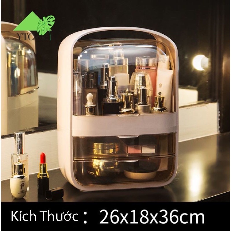 Kệ Đựng Mỹ Phẩm 2 Ngăn Trong Suốt Có Nắp Đậy Nhập Khẩu Cao Cấp Siêu Tiện Lợi, Kệ Đựng Mỹ Phẩm 3 Tầng Cao Cấp