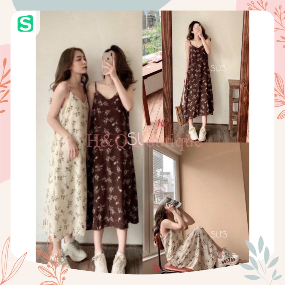 Đầm Nữ Hoa Nhí Cổ V 2 Dây - Chất Voan Dáng Dài 2 Màu - H&Q Boutique Q023