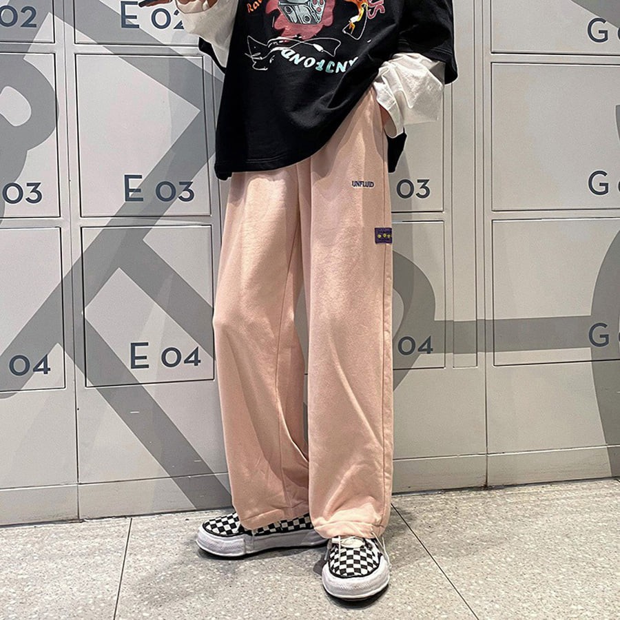 Quần ống rộng nam nữ Unisex - Quần jogger thêu chữ Ulzzang dây rút ở gấu