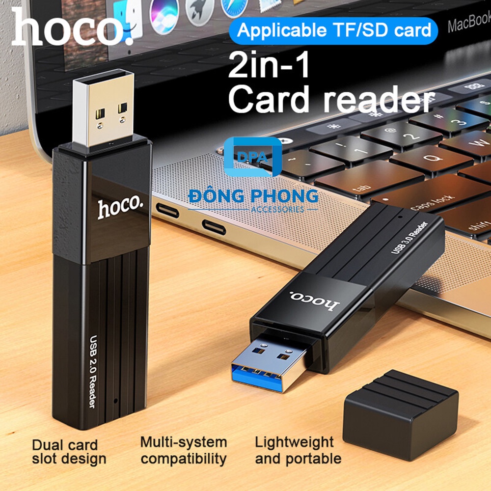 Đầu Đọc Thẻ Nhớ 3.0 / 2.0  Hoco HB20 Chính Hãng, Khe Cắm Thẻ SD &amp; Micro SD