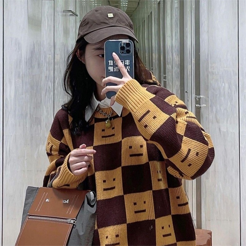 【ZHELIHANGFEI】Áo Len Tay Dài Form Rộng Họa Tiết Sọc Theo Phong Cách Preppy Dễ Phối Đồ