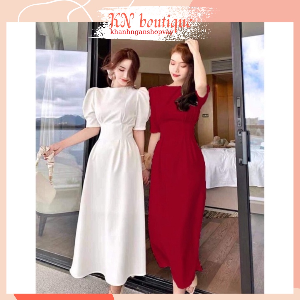 Đầm dự tiệc trắng váy dài form xòe đầm eo tạo kiểu váy trắng dự tiệc xinh đầm nữ công sở sang trọng K N Boutique