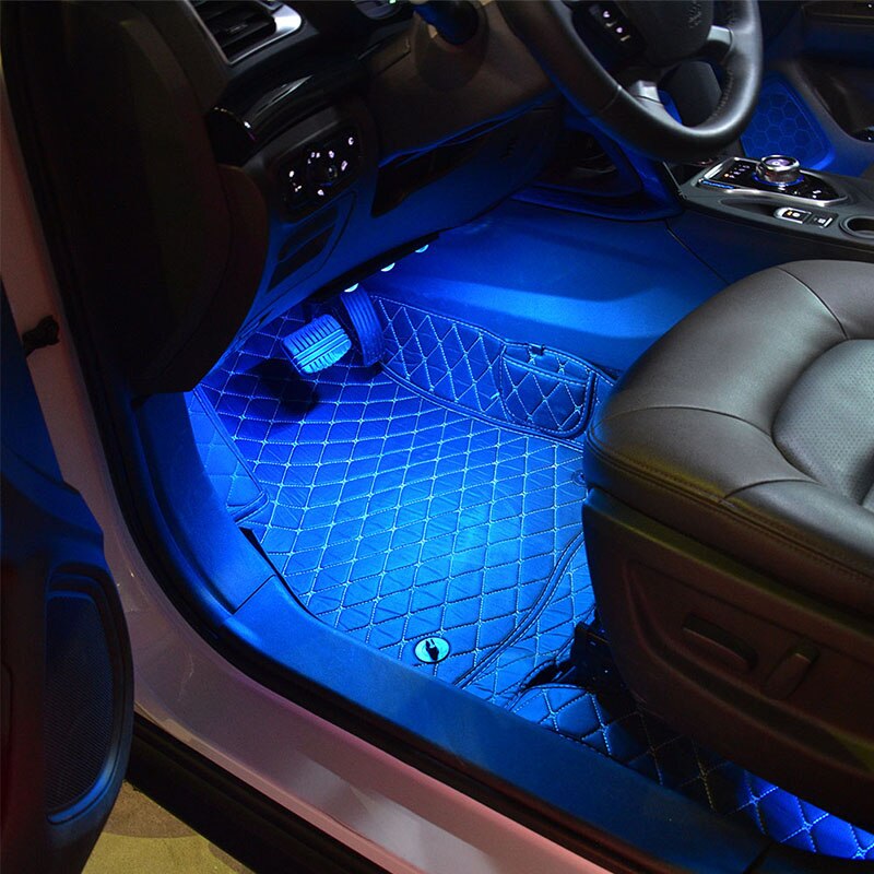 Nội thất ô tô Chân đèn khí quyển Đèn xung quanh ô tô đa năng Đèn LED RGB 12V Đèn trang trí Âm nhạc Phụ kiện điều khiển từ xa