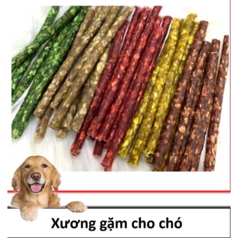 [ Gói 1kg 🤩 ] Thanh xương que tròn 12cm nhiều màu cho chó thơm miệng - chắc xương