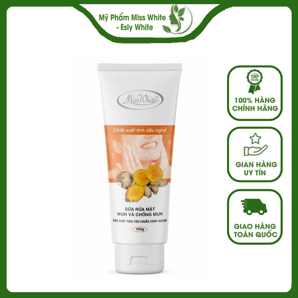 Sữa Rữa Mặt Mụn Và Chống Mụn Nghệ Vàng Miss White 100g Giúp Da Trắng Sáng Tự Nhiên