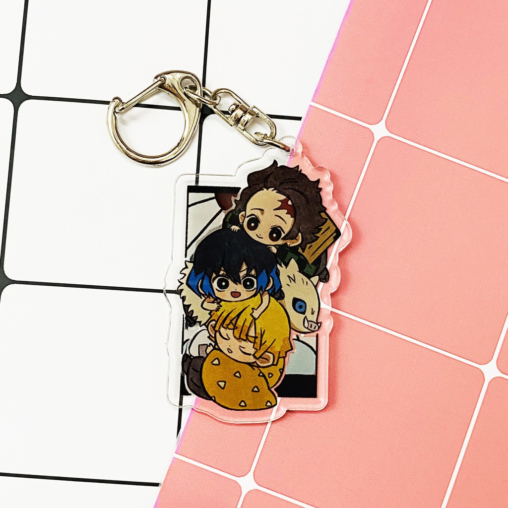 ( Mica trong acrylic ) Móc khóa Kimetsu no Yaiba Thanh gươm diệt quỷ ver nền cute quà tặng dễ thương anime chibi