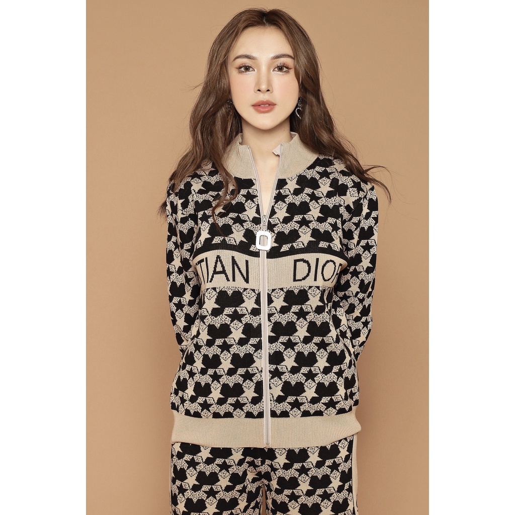 Set bộ len dệt kim nữ thiết kế trái tim sang chảnh Quảng Châu cao cấp thương hiệu thời trang D&amp;R L009