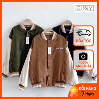 ÁO KHOÁC NHUNG BOMBER POLOCLUB | ÁO KHOÁC NHUNG NỮ FORM RỘNG 2 LỚP | GinHouse Shop