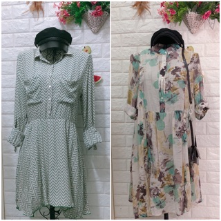 COMBO Đầm sơ mi hoạ tiết vintage chất xô mát lạnh