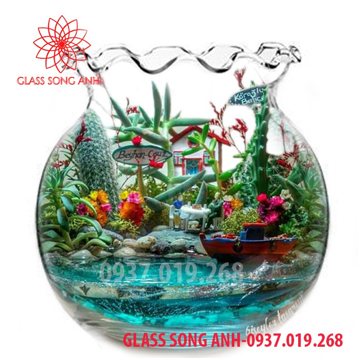 BỂ CÁ THỦY TINH HỒ CÁ CHẬU CÂY MIỆNG BÈO - B3  10cm x 12cm