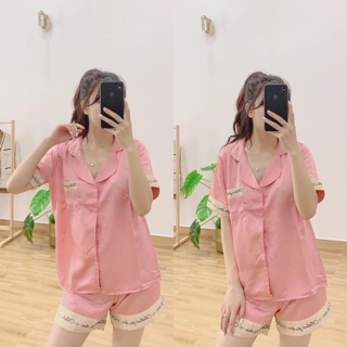 Bộ lụa satin trơn chữ đùi