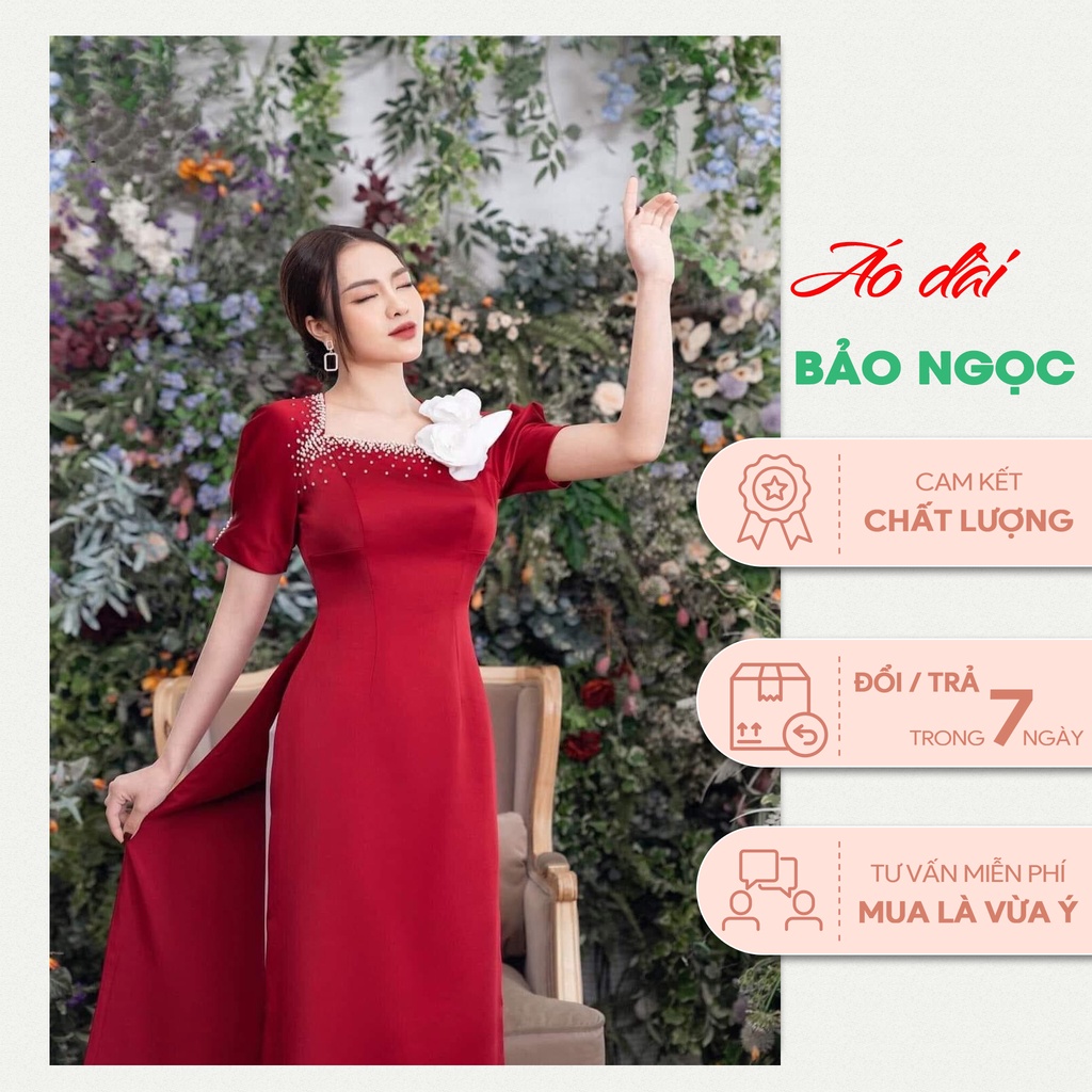 Áo Dài Cách Tân, Màu Đỏ Tươi, Lụa Cao Cấp, Không Nhăn