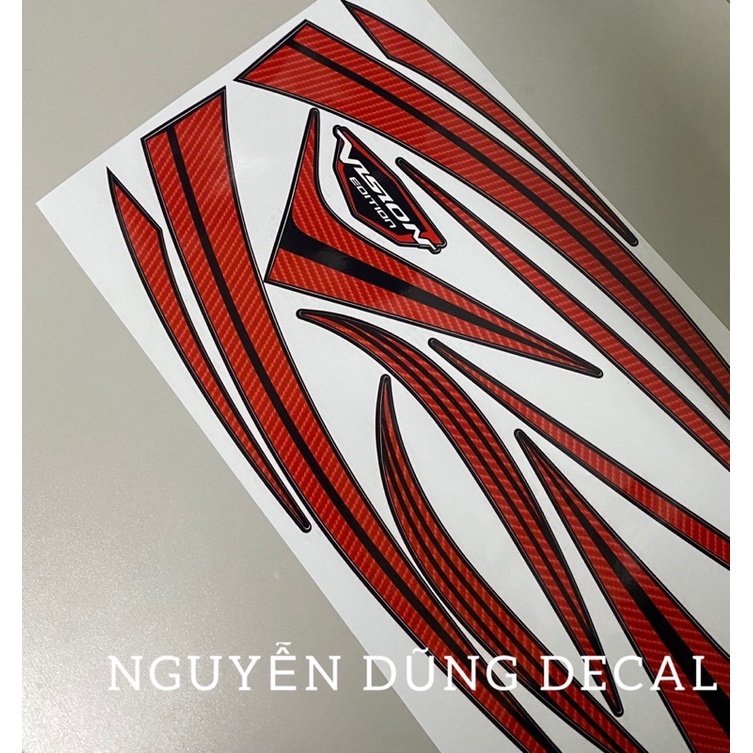 Tem chế nguyên bộ cho xe Vision sọc đỏ đen_Nguyễn Dũng Decal