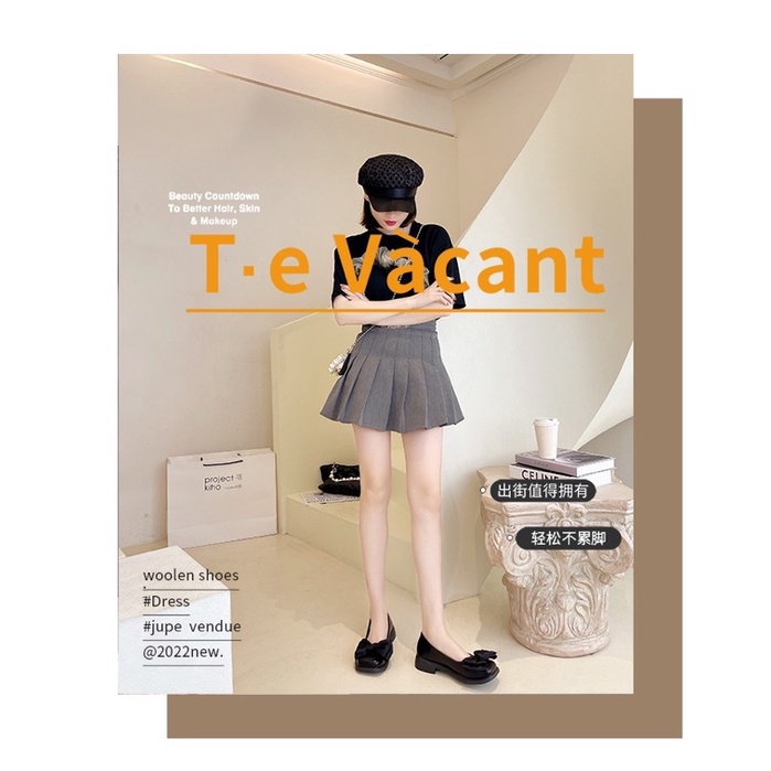 Giày búp bê nữ lolita đính nơ mũi vuông Luhana da mềm đế êm phong cách Ulzzang thời trang.Ms:BÚP BÊ NƠ