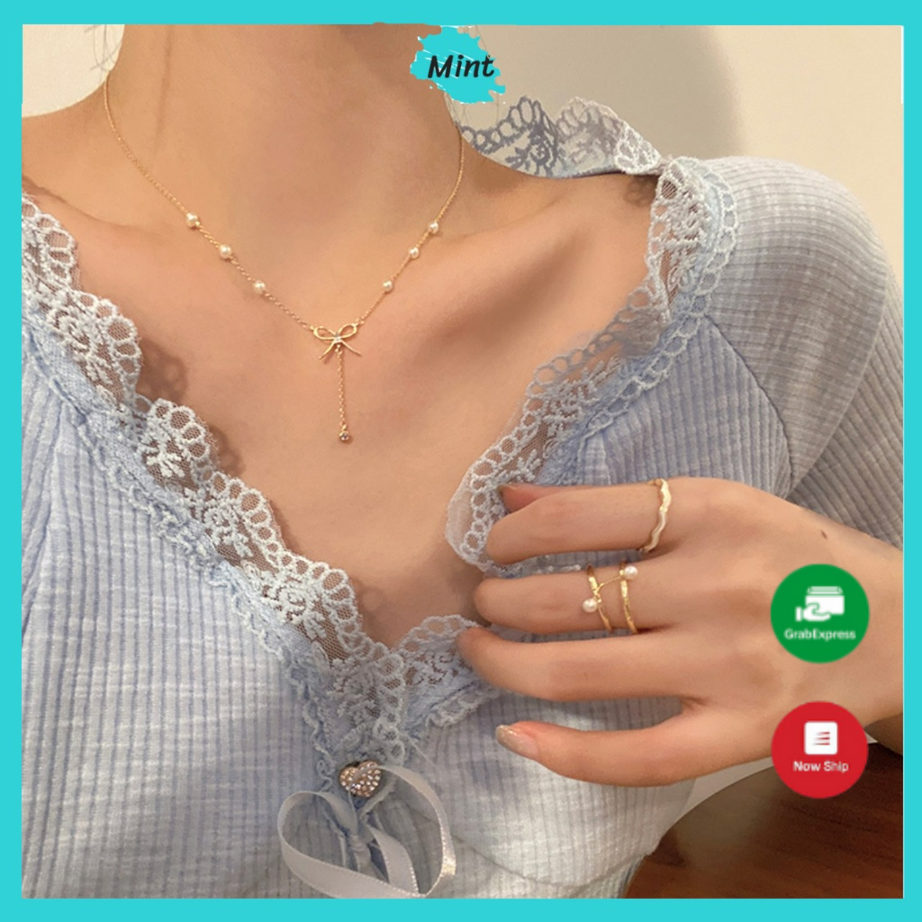 Dây Chuyền Nữ Xinh Đẹp ❤️FREESHIP❤️ Vòng Cổ Hình Nơ Nhỏ Thả Dễ Thương Phong Cách Hàn Quốc