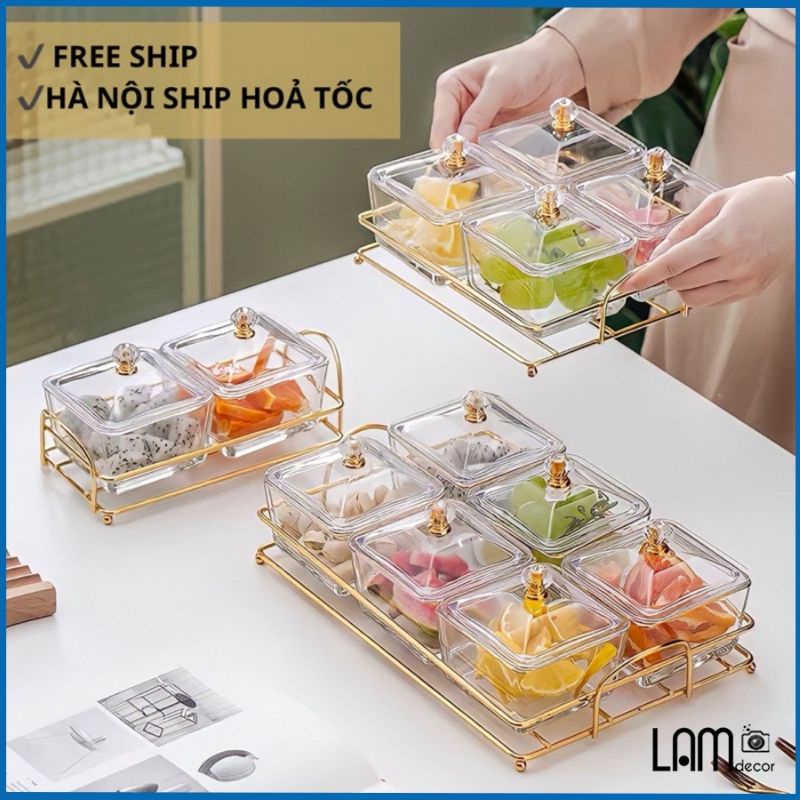 Khay mứt tết 6 ngăn thủy tinh  Cao Cấp  hộp đựng bánh kẹo hoa quả  sang trọng