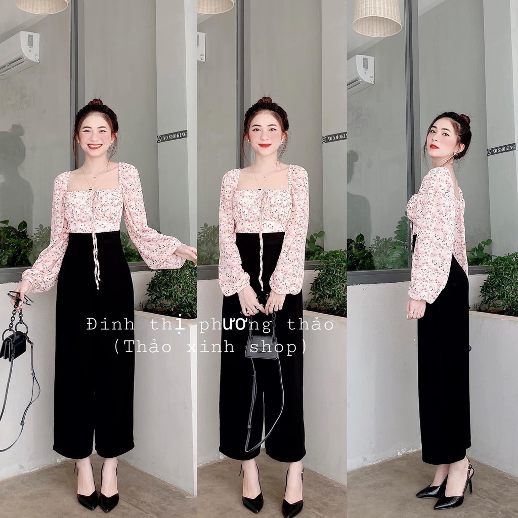 [FREESHIP] SÉT ÁO HOA CHUN NGỰC CỔ VUÔNG MIX QUẦN ỐNG XUÔNG | BigBuy360 - bigbuy360.vn