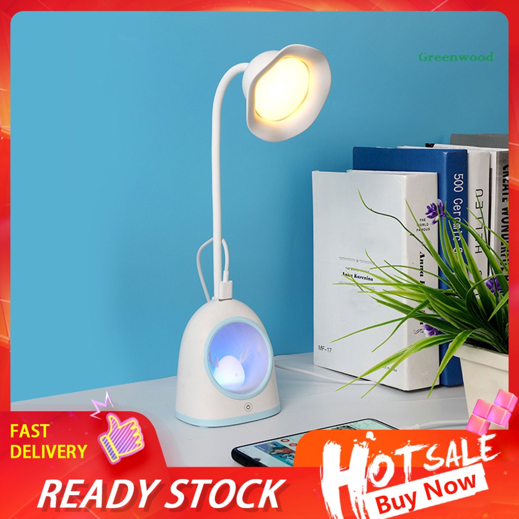 【Green】Eye Protection LED Snow Deer Desk Lamp Rechargeable Student Reading Night Light