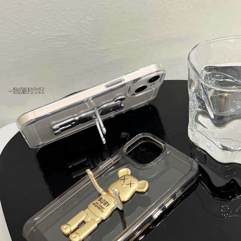 Ốp Hình Gấu Bearich Trong Suốt có giá đỡ  Cho 13 Pro Max 12 Pro Max 11 X XS Max 7/8Plus