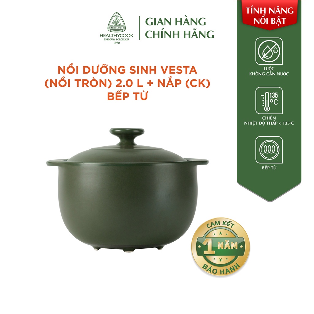 Nồi Sứ Dưỡng Sinh Minh Long Healthy Cook Vesta 2.0 L - Dùng Cho Bếp Từ