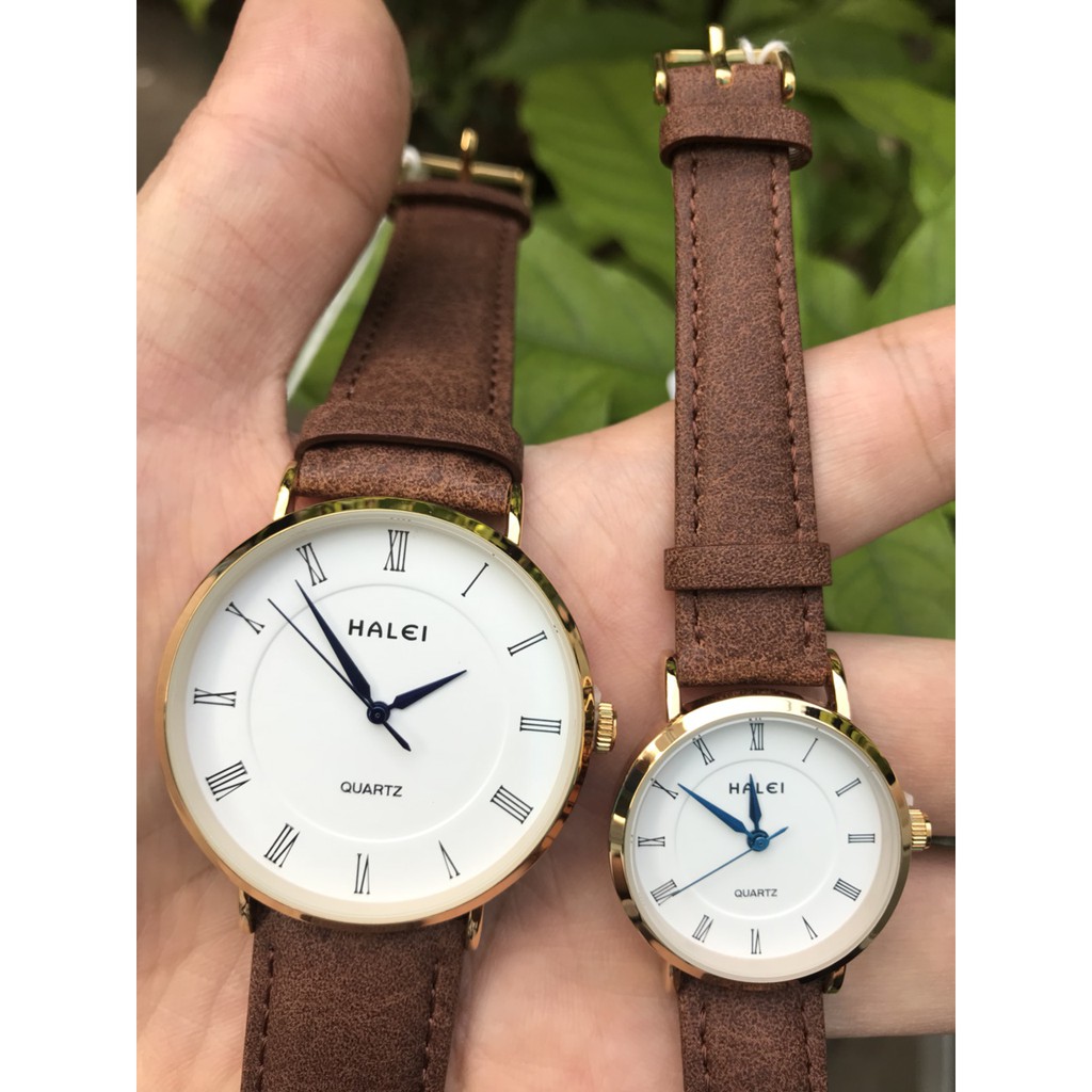 [Giá 1 Cặp] Cặp Đồng hồ đôi Halei máy Nhật dây da cao cấp chống nước, chống xước.