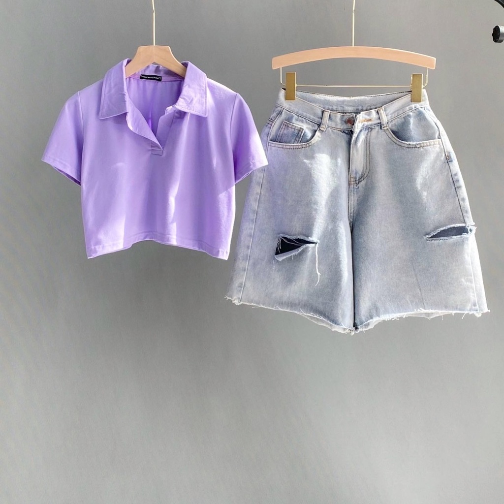 Áo croptop polo nữ tay ngắn ôm body phong cách ulzzang SIB019
