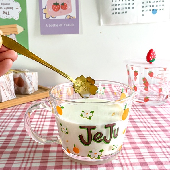 Glass Milk Cup Juice cup Household High Temperature Resistant Oatmeal Cups 390ML